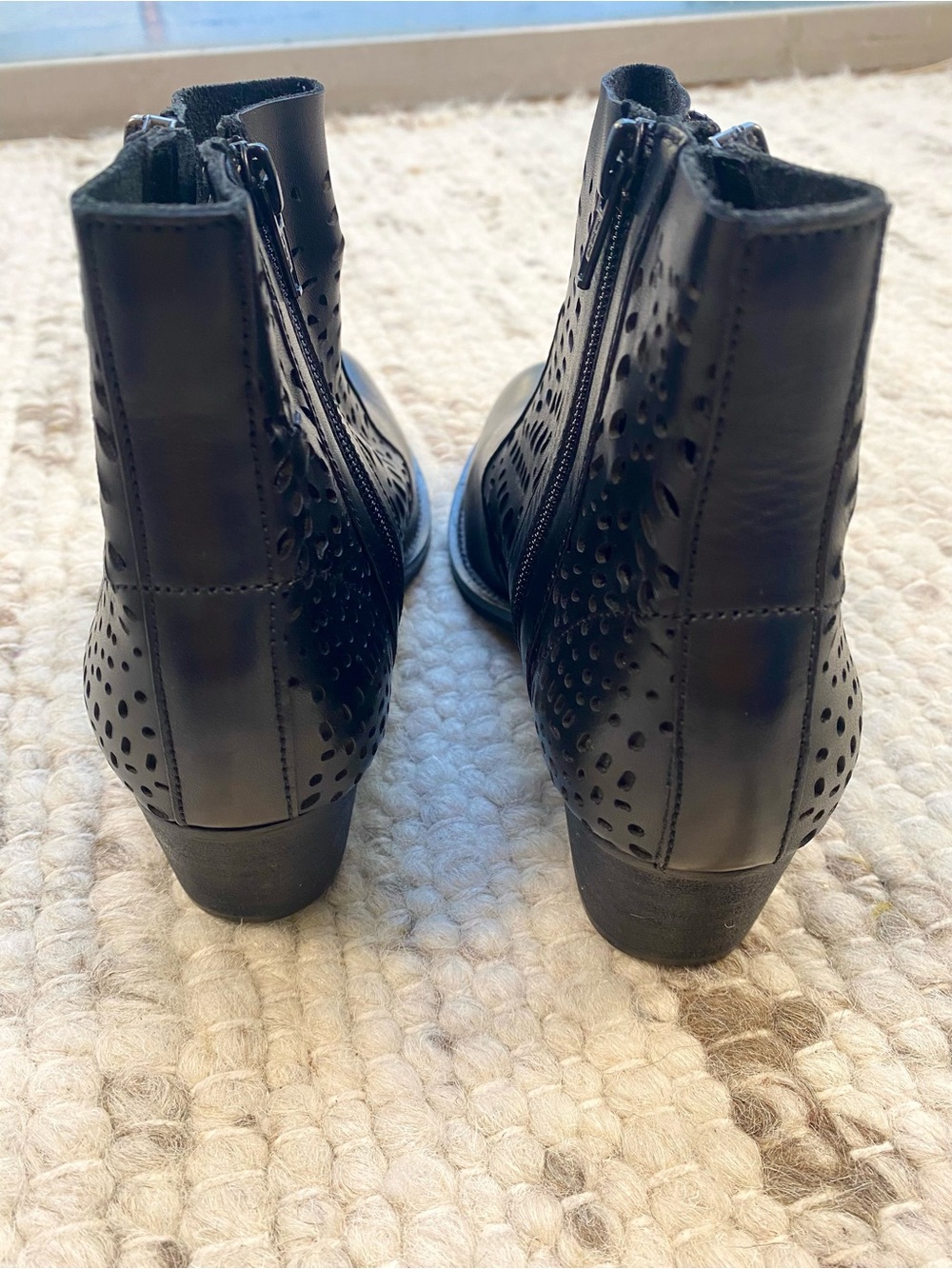 Extreme by Eddie Marc Black Laser Cut Cutout Zip Ankle Booties, Size 7 - Picture 6 of 10